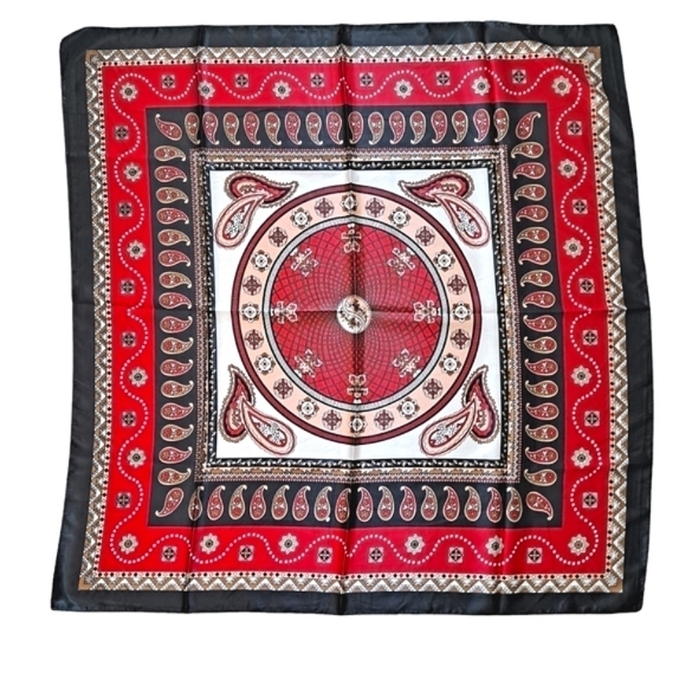 💖 Satin Oversized Square Red Paisley Floral Scarf Hair Neck Classic Accessory